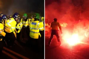 Three officers injured as Polish football fans unleash ‘planned and systematic violence’ on police ahead of Villa game