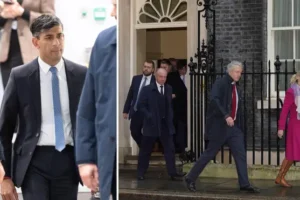 Tory hardliners stern-faced as they leave No10 after talks with Rishi Sunak as he tries to quell Rwanda Bill revolt