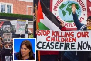 Pro-Palestine protesters demonstrate outside home of Israeli ambassador to the UK as Gaza crisis intensifies