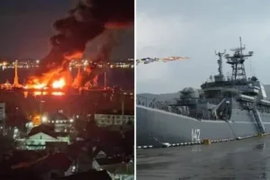Russian navy ship ‘destroyed’ off Crimea, as Britain claims 20% of Kremlin’s Black Sea fleet knocked out