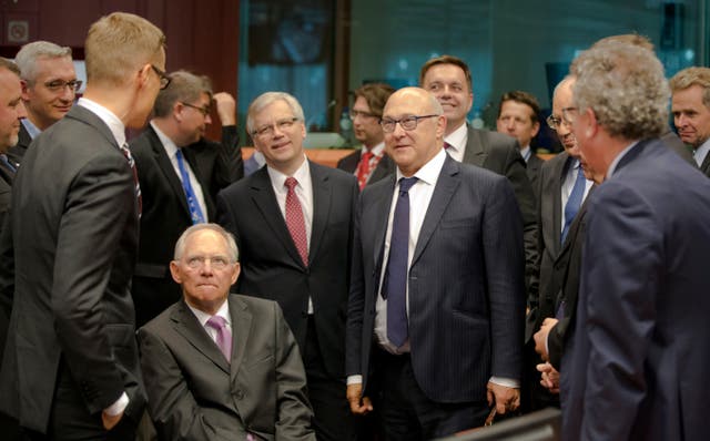 e27849e7b3a6417a97d00c3870a59cf7 Then-German finance minister Wolfgang Schaeuble, centre left, during a meeting of eurogroup finance ministers in Brussels in 2015