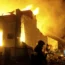 A building set on fire by a Russian drone attack on the Lviv region