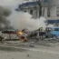 Cars burning in the street