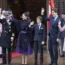 From second left, Denmark’s King Frederik X, Queen Mary, Prince Vincent, Crown Prince Christian, Princess Isabella and Princess Josephine and greet the crowd after a service on the occasion of the cha