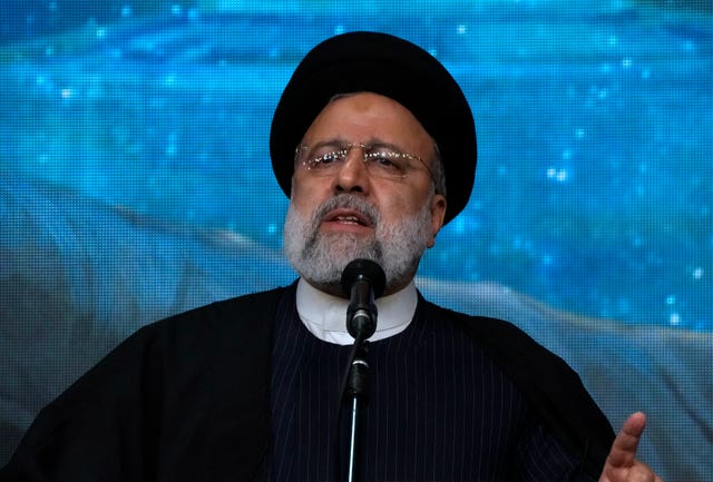 af5fd0ba68224be59bfe645e8f41a79d Iranian President Ebrahim Raisi speaks during a commemoration for the late Revolutionary Guard General Qassem Soleimani on Wednesday