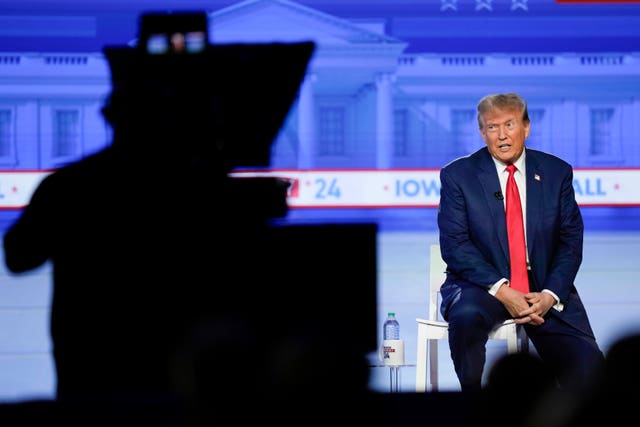 d3f1ca8347dc4d7daeedb927221d65c6 Republican presidential candidate former President Donald Trump speaks during a Fox News Channel town hall in Des Moines, Iowa, on Wednesday