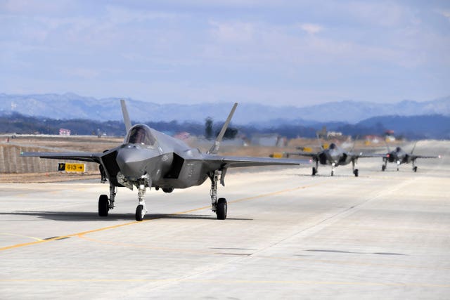87b1765500b74d9ab3a0546264d39dba South Korean Air Force F-35A fighter jets prepare to take off from a South Korean Air Force base in Cheongju, South Korea