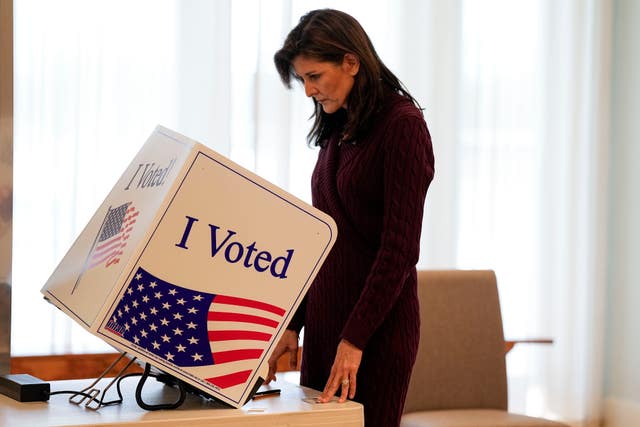 cb0f8c531b1049abbcf3760826e09105 Republican presidential candidate Nikki Haley voting