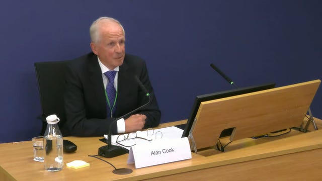 Alan Cook giving evidence to the inquiry