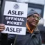 Train drivers from the Aslef union on the picket line at Euston station in London