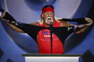 Hulk Hogan tears off shirt on stage at Republican national convention as he declares ‘Trumpmania’