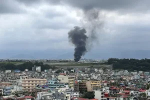 Plane with 19 people on board slips off runway and crashes at Nepal airport