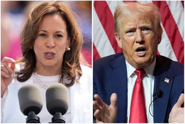 040034dc1ab44c97adc76c7d28d7f642 A composite image of Kamala Harris and Donald Trump
