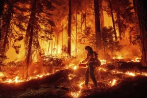 Huge California wildfire burns through timber in hot and dry weather