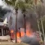 Fire coming from a plane that crashed by a home in Vinhedo, Sao Paulo state, Brazil