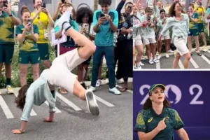 Viral Australian breakdancer Raygun shows off her moves again in impromptu dance off ahead of closing ceremony