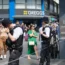 Police at the scene in Leicester Square after the stabbing