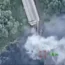 Aerial view of a bridge being destoryed