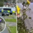 Police at the scene and floral tributes left after the fire