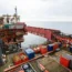 Aerial view of an oil platform at sea